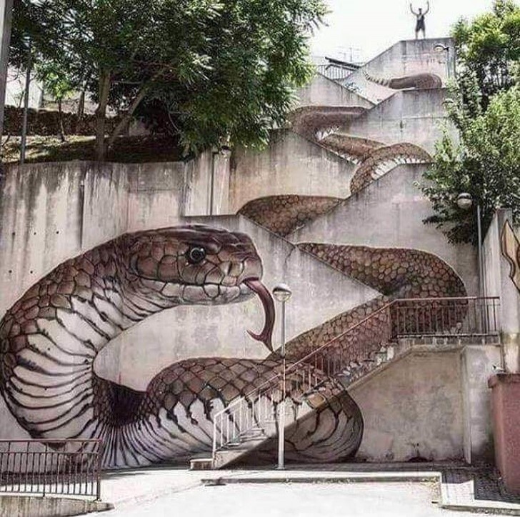 15. Eine Schlange in der Treppe von Guarda, Portugal