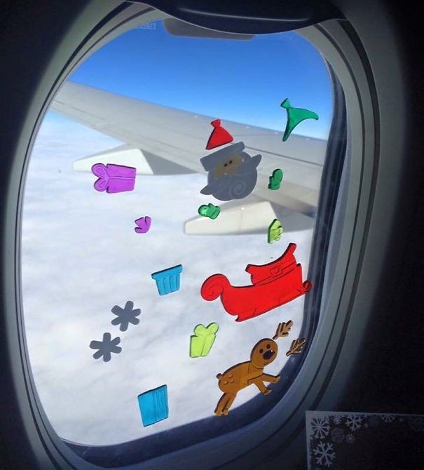 8. Air travel is no longer so frightening if you stick their favorite adhesive figures on the airplane windows.