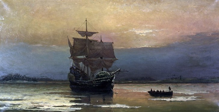1620: kolonisten van de Mayflower gaan aan wal in de Plymouth-baai