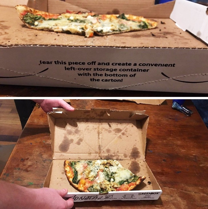 2. Eine Pizzaschachtel, die gefaltet und verkleinert werden kann, um Reste aufzubewahren