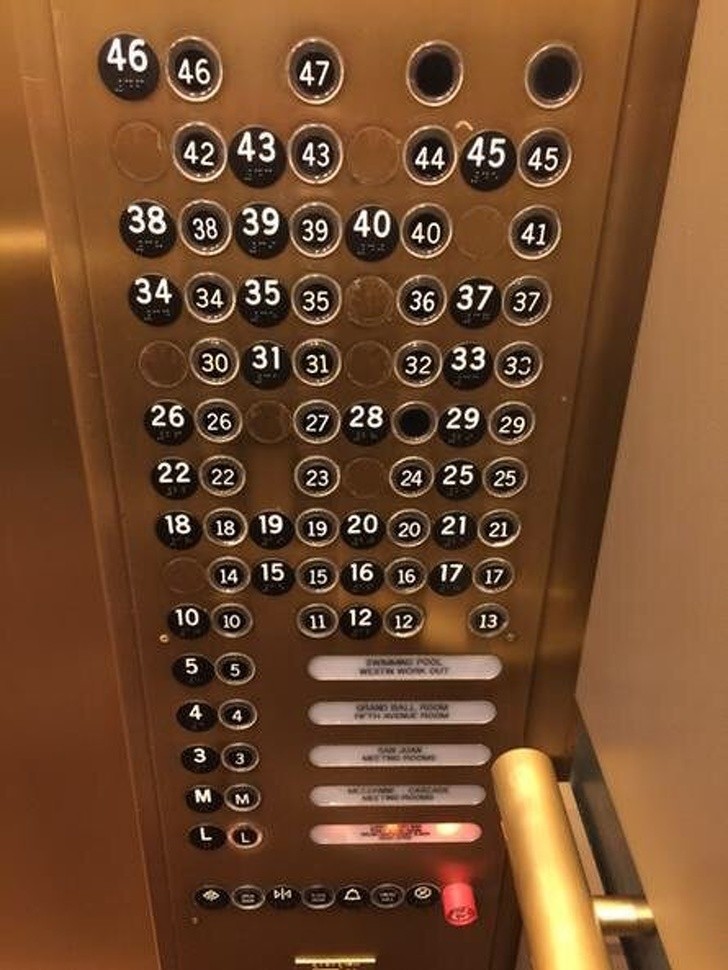 3. Le panneau de commande de cet ascenseur n'est pas très clair !