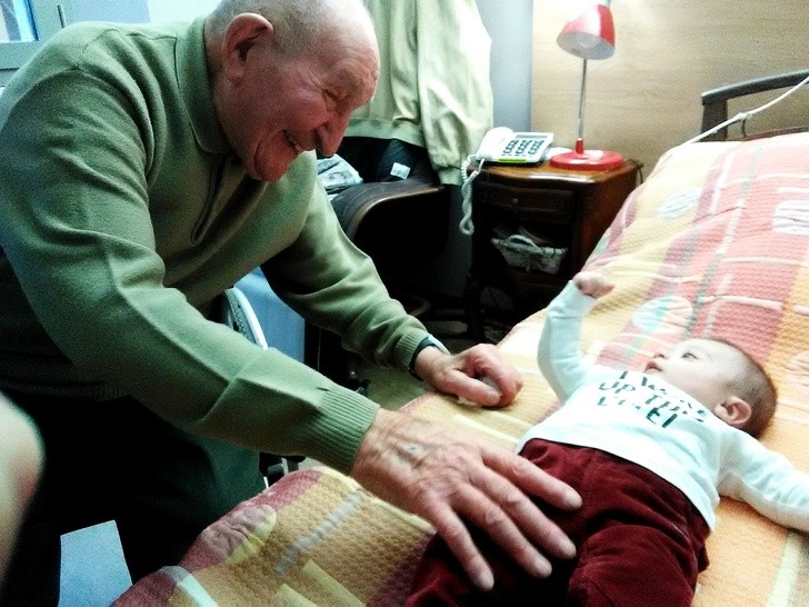 "My 94-year-old great-grandfather meets his two-month-old great-grandson for the first time."