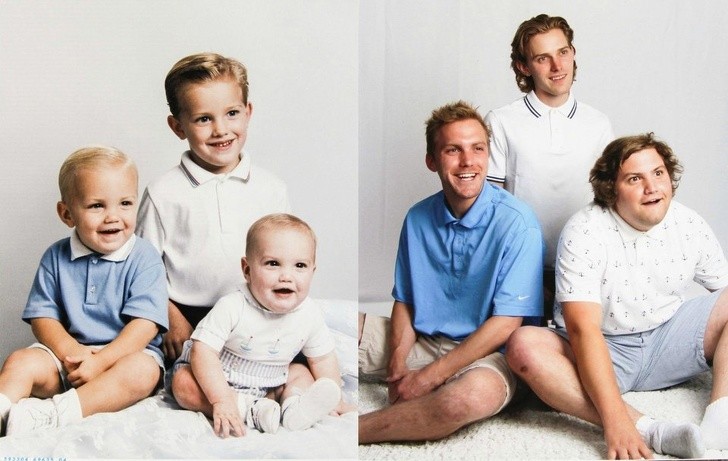 7. De broers besloten 20 jaar later de favoriete foto van hun moeder na te maken