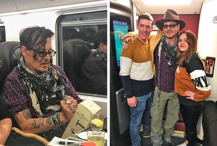 16. Quando in treno ti trovi seduto accanto a Johnny Depp e lui ti regala una bottiglia di champagne autografata!