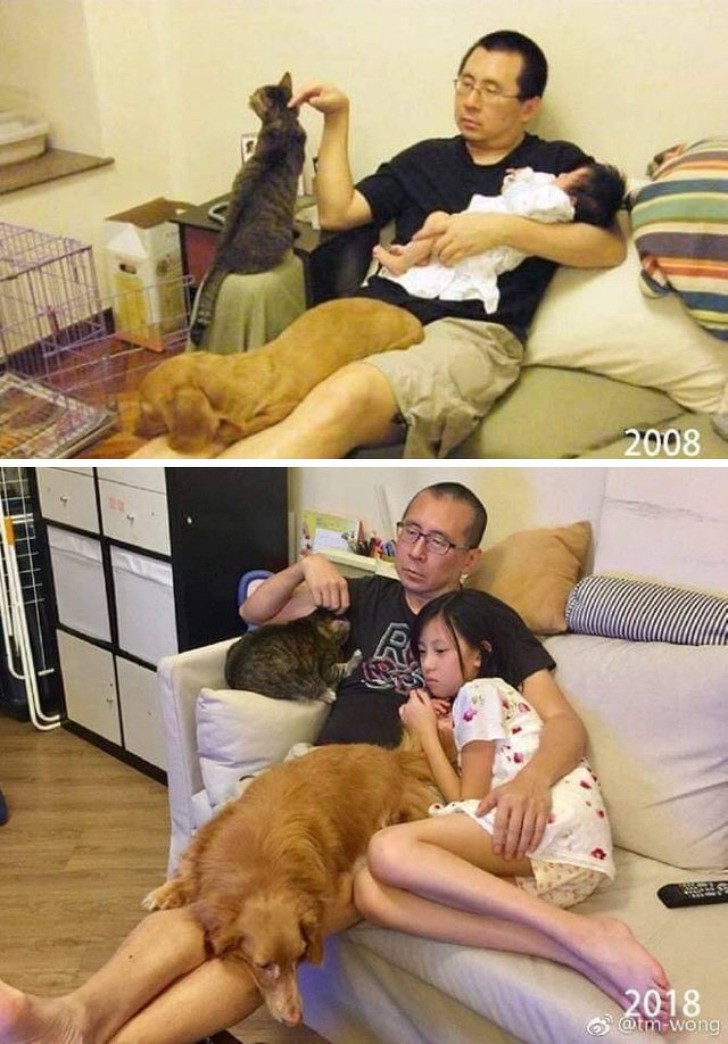 1. A father with his daughter ten years later.