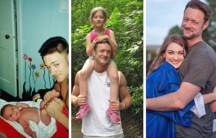 16. Three captured images showing the love between a dad and his daughter over a period of 18 years.