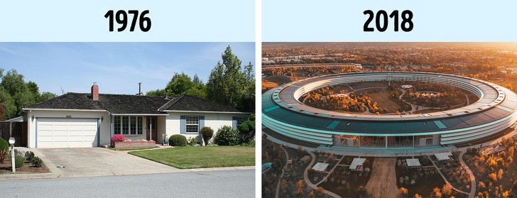 18. Apple's first office compared to the current one.