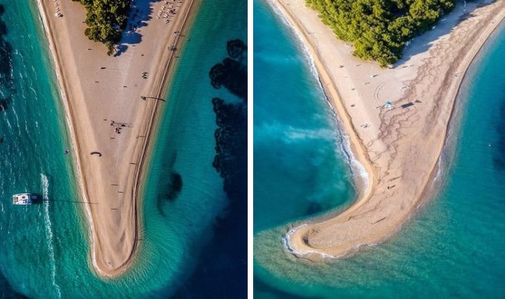 2. La playa de Zlatni Rat en Croacia, antes y después de una tempestad