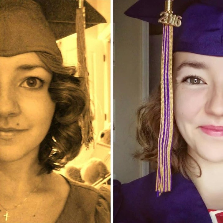 9. Las fotos comparando la graduación y la escuela: períodos felices para recordar con afecto