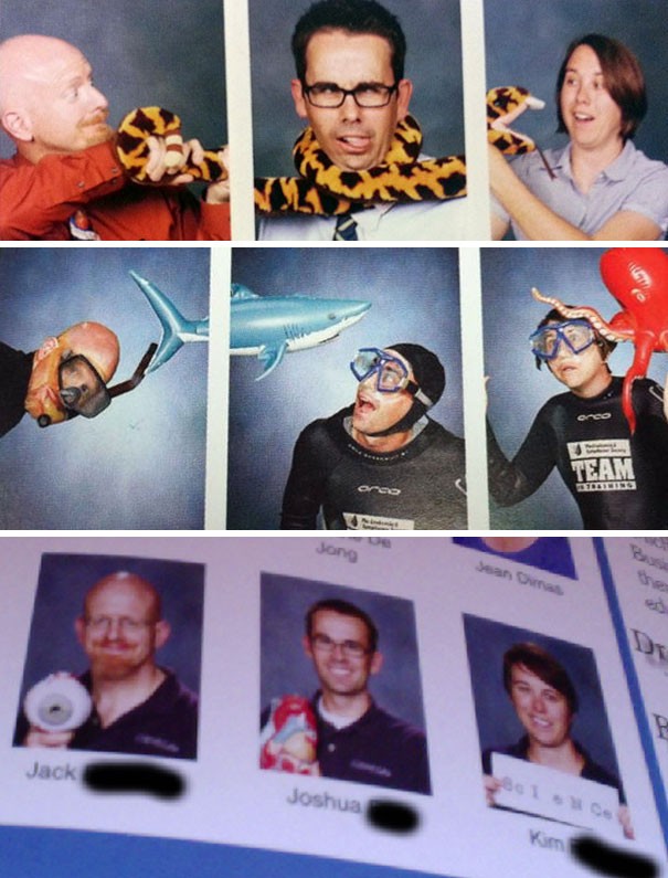 Für diese drei Lehrer sind die Jahrbuchfotos ein Moment der Kreativität...