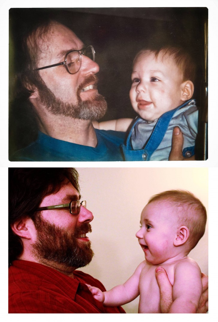 5. "Mon père avec moi dans les bras à 7 mois, et maintenant je tiens mon fils dans les bras au même âge"