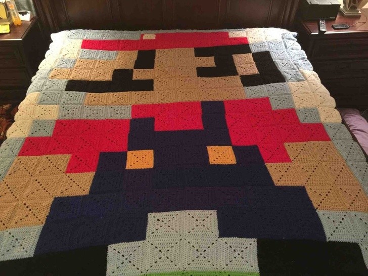 10. What grandchild wouldn't love a grandmother who creates a bedcover featuring their favorite video game character?