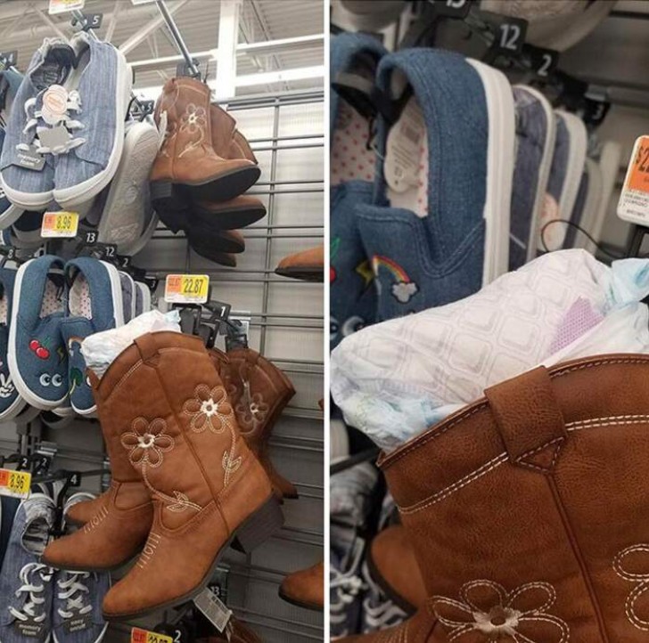 12. Es gibt sogar diejenigen, die schmutzige Windeln in ihren Schuhen zum Verkauf in einem Geschäft lassen.