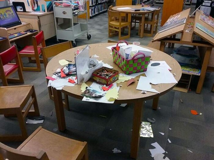 14. Children who grow up believing that this is the right and normal way to leave a library space!