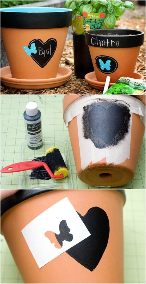 3. Stencil e vernice "lavagna" sono perfetti per personalizzare i vasi e scrivere il nome della pianta