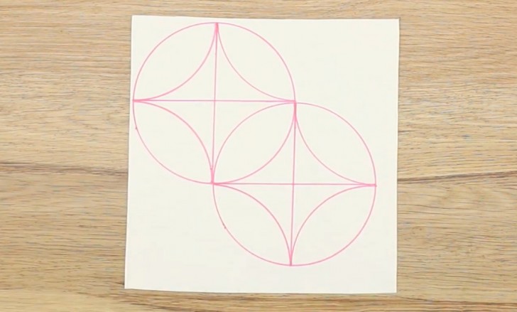 Una volta ottenuto il disegno mostrato nella figura successiva, mettete da parte il pennarello e ritagliate lungo il bordo dei due cerchi (senza dividerli)