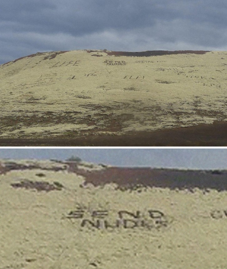 Sobre las colinas color verde de Irlanda la escritura da vándalos arruinan el paisaje...