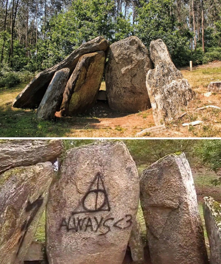 Um fã de Harry Potter decidiu vandalizar estas tumbas na Espanha...