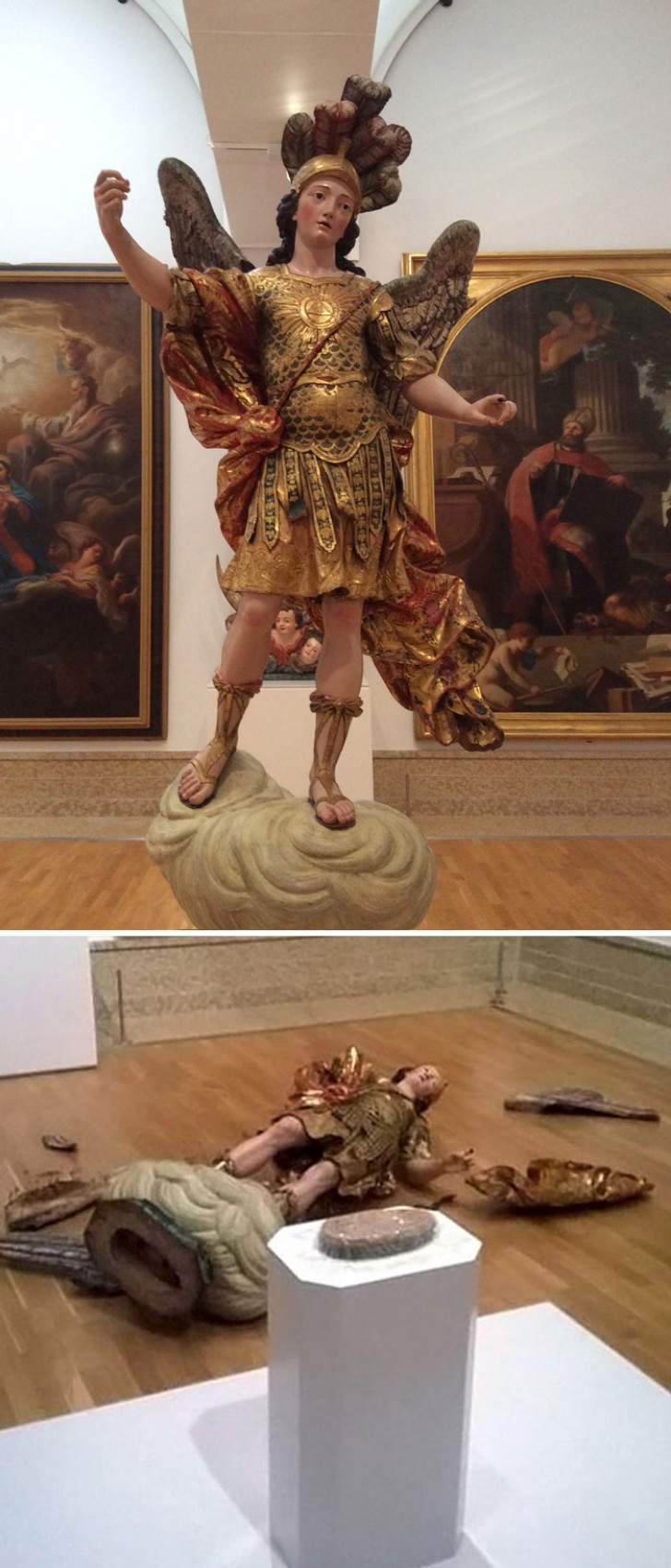A Lisbona un turista ha cercato di fare un selfie con la statua di San Michele, provocando però una caduta rovinosa della preziosa scultura!