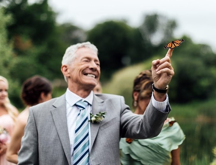 At Max and Lydia's wedding, many butterflies were flown in honor of the future husband's deceased sister. For the entire duration of the ceremony, the butterflies never left the wedding guests.