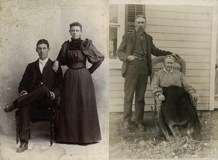 9. "I miei trisavoli nel giorno del loro matrimonio (1867) e 50 anni dopo (1917)."