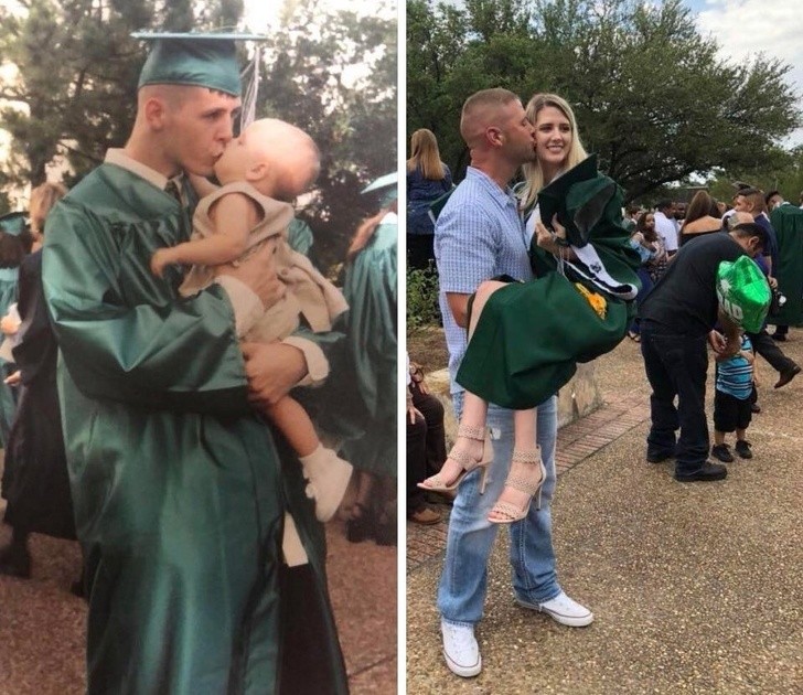 Il avait amené sa fille à sa remise de diplôme, mais 18 ans plus tard, c'est son père qui fête la remise des diplômes de sa fille !