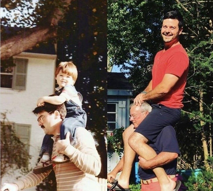 Same pose, but with a difference of 30 years!