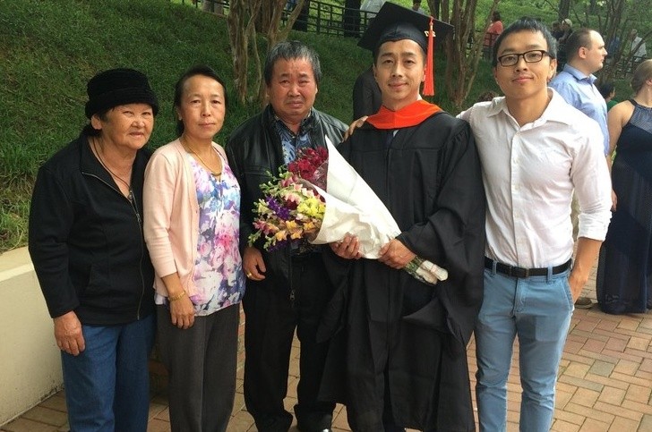 This father cannot stop crying at his first-born son's graduation ceremony.