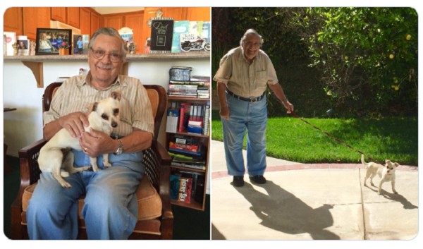 Il nonno ha ricevuto un nuovo cane e ha chiesto alla sua badante di fargli una foto per inviarla ai suoi nipoti!