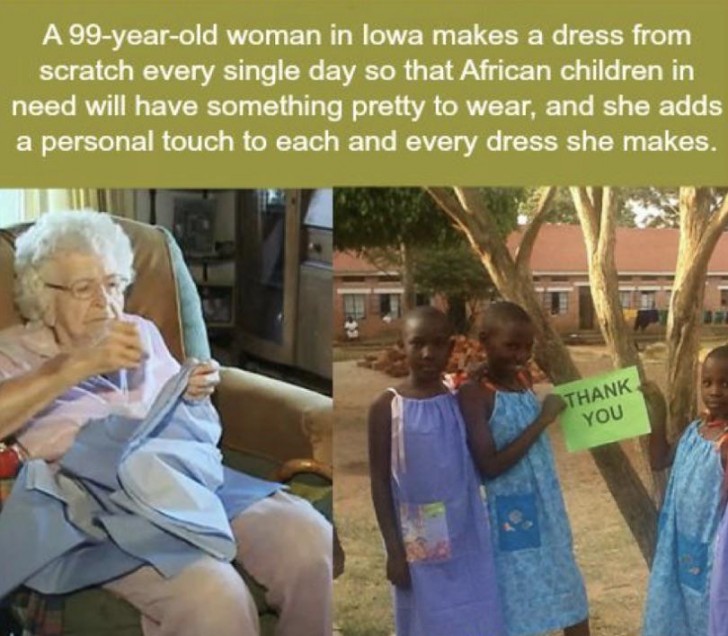 Cette grand-mère de 99 ans fabrique des vêtements pour les enfants pauvres d'Afrique afin qu'ils puissent porter de jolies choses.