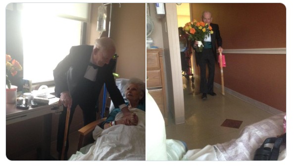 No aniversário de 57 anos de casamento, o vô foi até o hospital de smoking para comemorar com a sua amada!