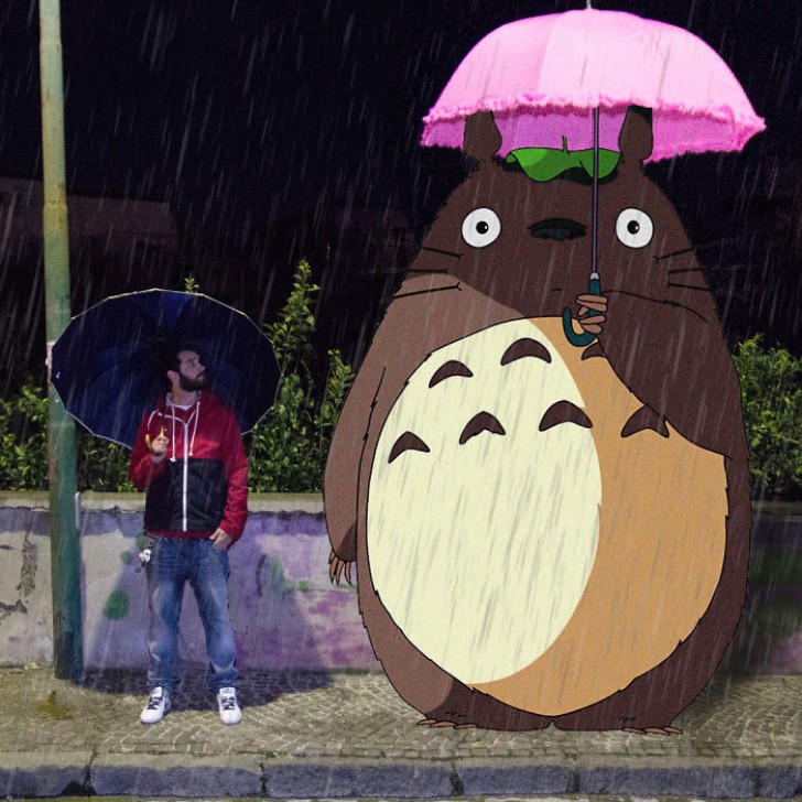 Warten auf die Ankunft des Busses mit seinem Nachbarn Totoro