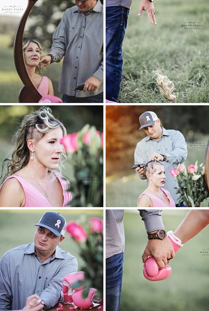 A photo shoot showing the shaving of her hair before the chemotherapy sessions that this woman - with her warrior spirit would have to face.