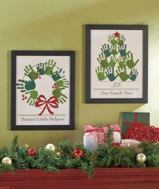 8. Un'idea adorabile: quadretti dei "piccoli aiutanti di Babbo Natale" e dell'albero genealogico, ma fatti con le mani!