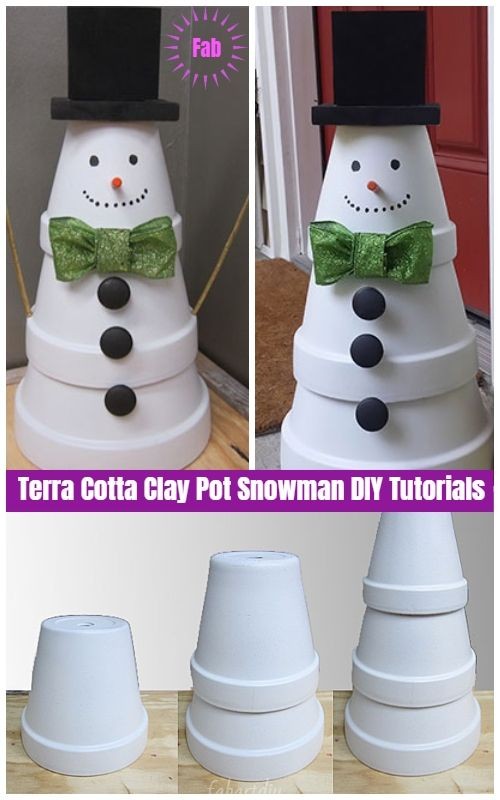 2. Impilate vasi dipinti di bianco e non dimenticate di applicare i bottoni per creare questo adorabile pupazzo di neve