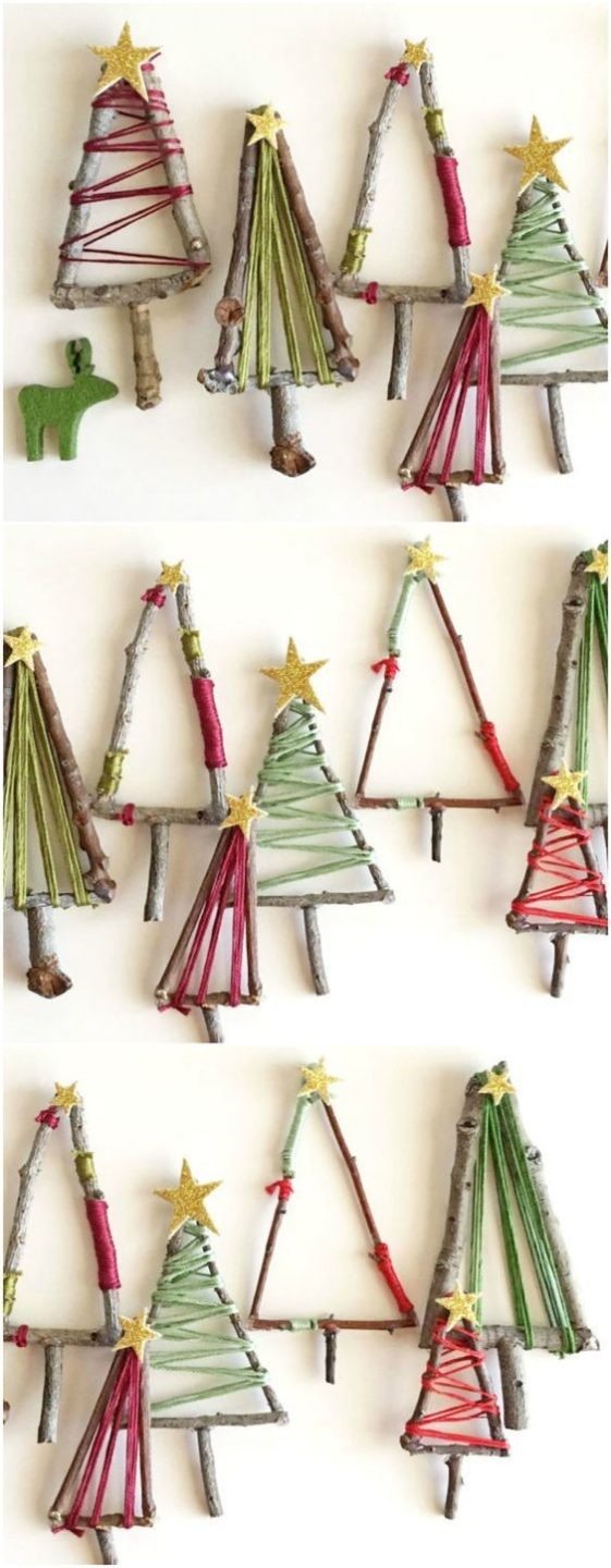 18. Divertitevi con i bambini a raccogliere ramoscelli e usarli per questi colorati mini alberi di Natale
