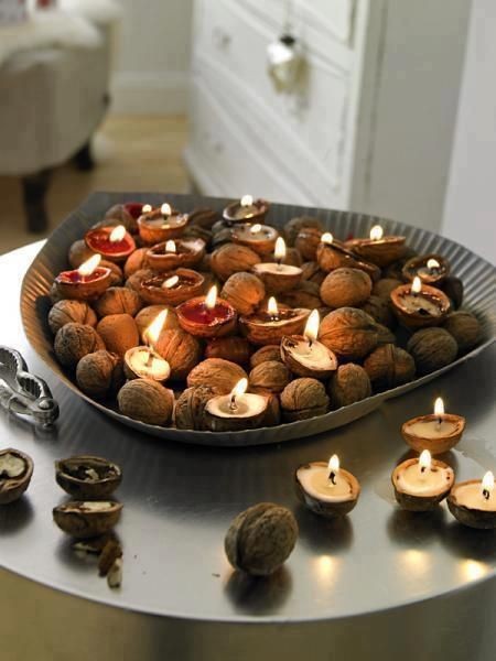 1. I gusci delle noci riempiti di cera diventano piccole e originalissime candele