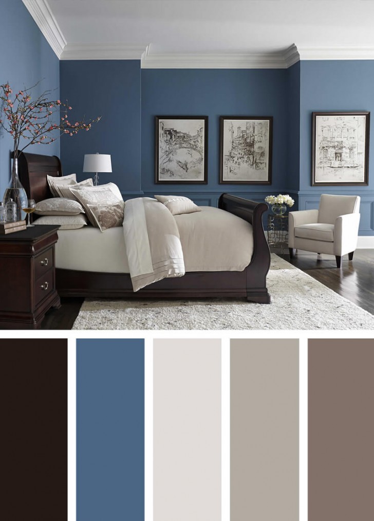 2. Blu e grigi: pareti e mobili scuri adatti per una stanza ampia e piena di luce