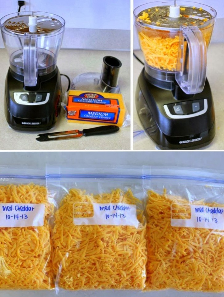 9. Formaggio grattugiato: preparate i vostri mix di formaggio preferiti e riponeteli in freezer dentro bustine a chiusura ermetica