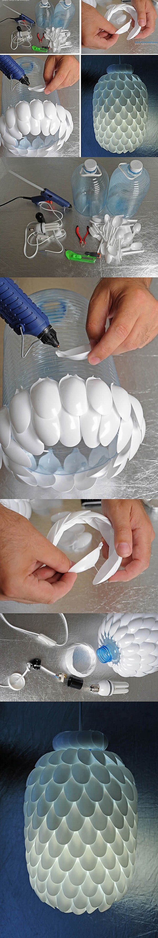 14. Anche con i cucchiai di plastica potete creare un lampadario incredibile