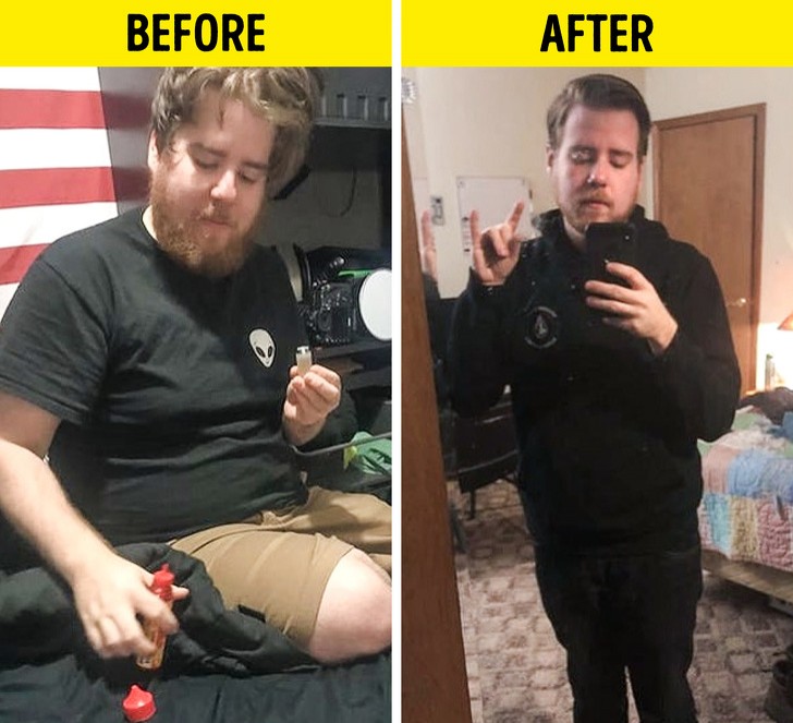 1. This young man has lost almost 35 kg over the course of 9 months: the first photo dates back to May 2019, while the second one is from January 2020