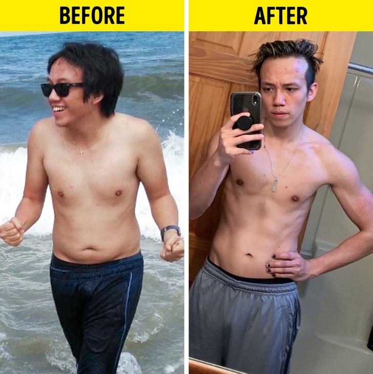 4. Constant physical exercise, healthy eating habits and controlled intermittent fasting have allowed this young man to lose more than 20 kg in 2 years