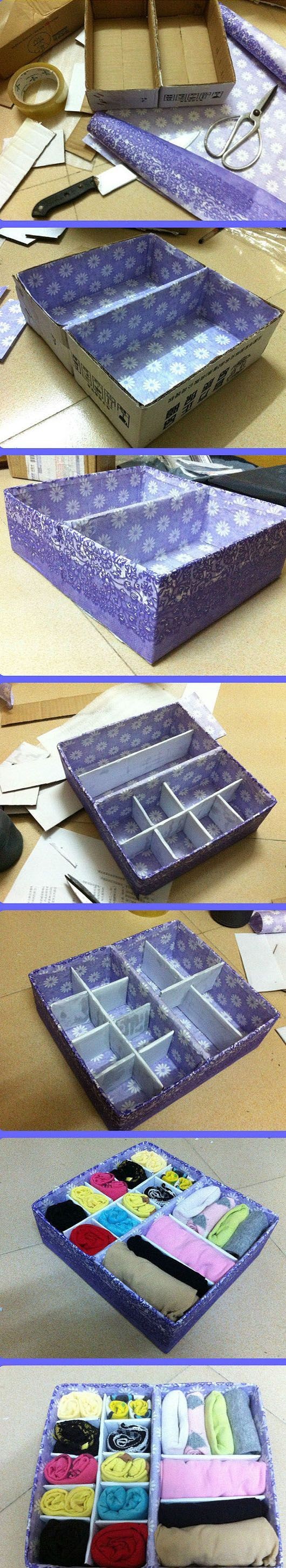 4. Trasformate semplici scatole di cartone in divisori per i cassetti