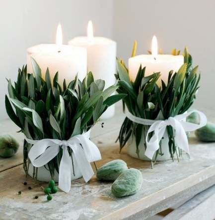 10. La soluzione sobria ed elegante per decorare le candele con foglie di ulivo