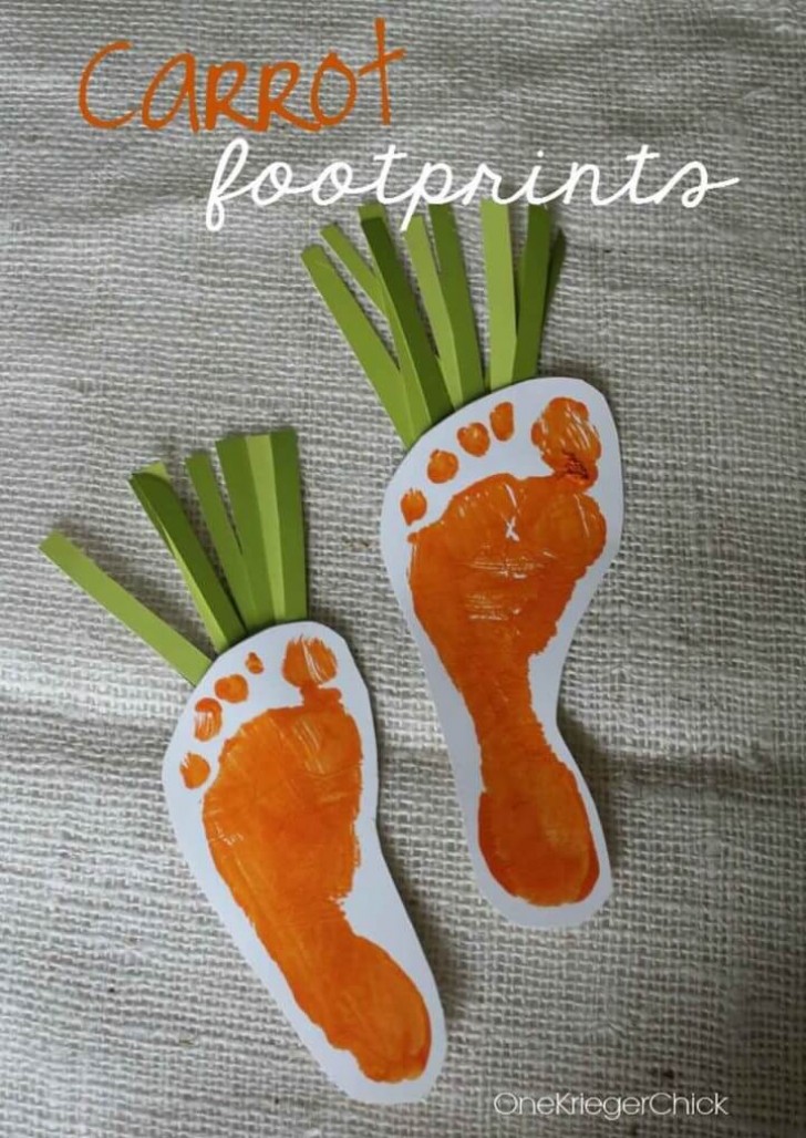 2. Chi ha detto che non si può dipingere anche coi i piedi? Ecco le carote da accompagnare ai coniglietti!