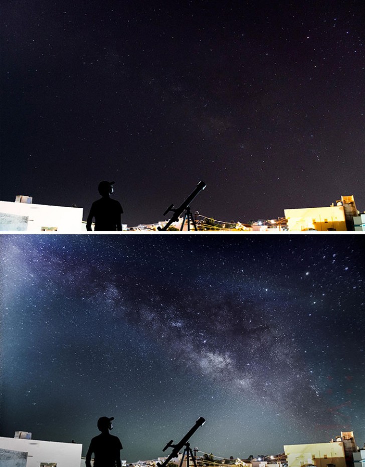 Il cielo stellato catturato con una sola esposizione e con ben 24 esposizioni: notate una certa differenza?