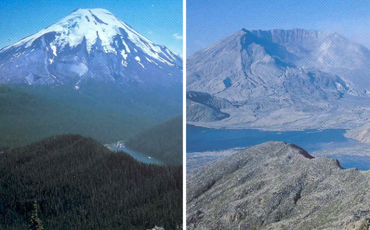 Le Mont St. Helens avant et après l'éruption de 1980