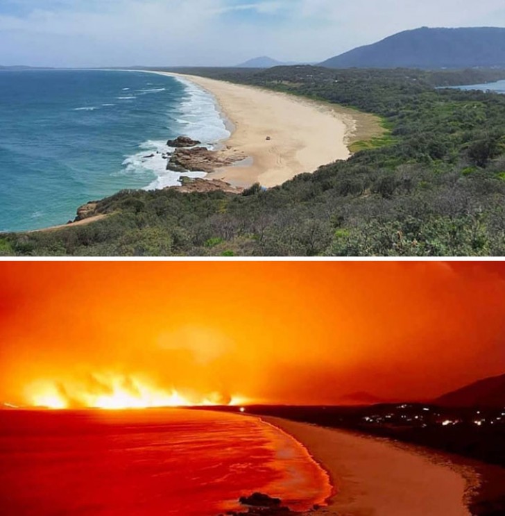 La fiamme che lambiscono questa meravigliosa spiaggia in Australia...a distanza di una settimana.