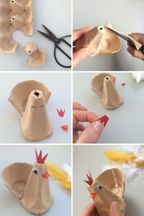 6. Ecco come ritagliare e decorare cartoni delle uova per farli sembrare delle galline