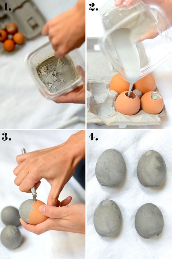 8. Se riuscite a rompere solo la sommità delle uova, saranno un calco perfetto per crearne col cemento, pronte da decorare come vogliamo
